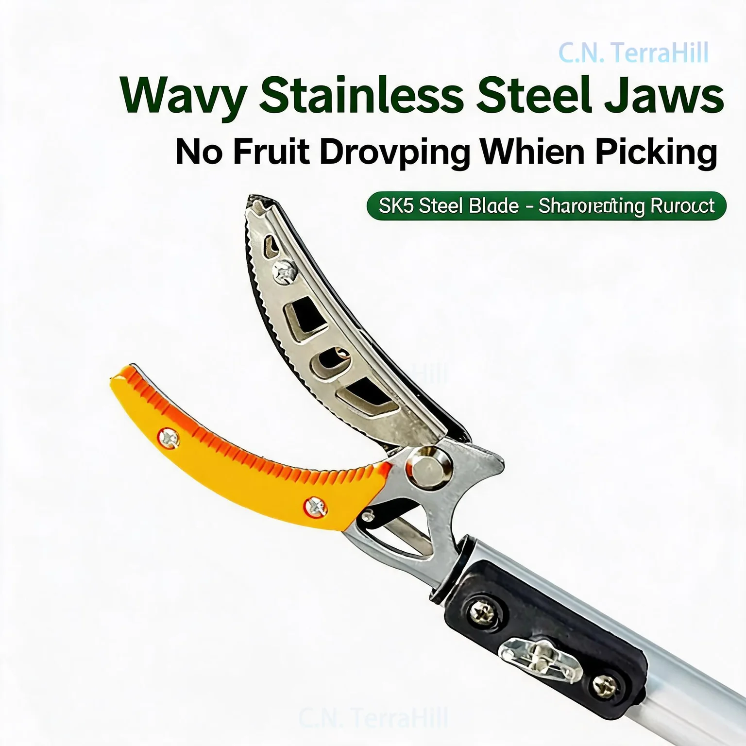 Extendable Fruit Picker Tool with Pruning Shears for High Branch Harvesting Loquat Garden Cutter