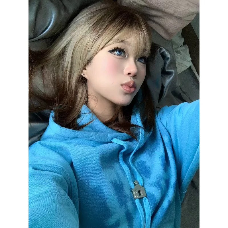 Layered Matte Brown Ombre Medium Wig With Bangs High Temperature Fiber Wig For Women Natural Style Daily Wear Cosplay party
