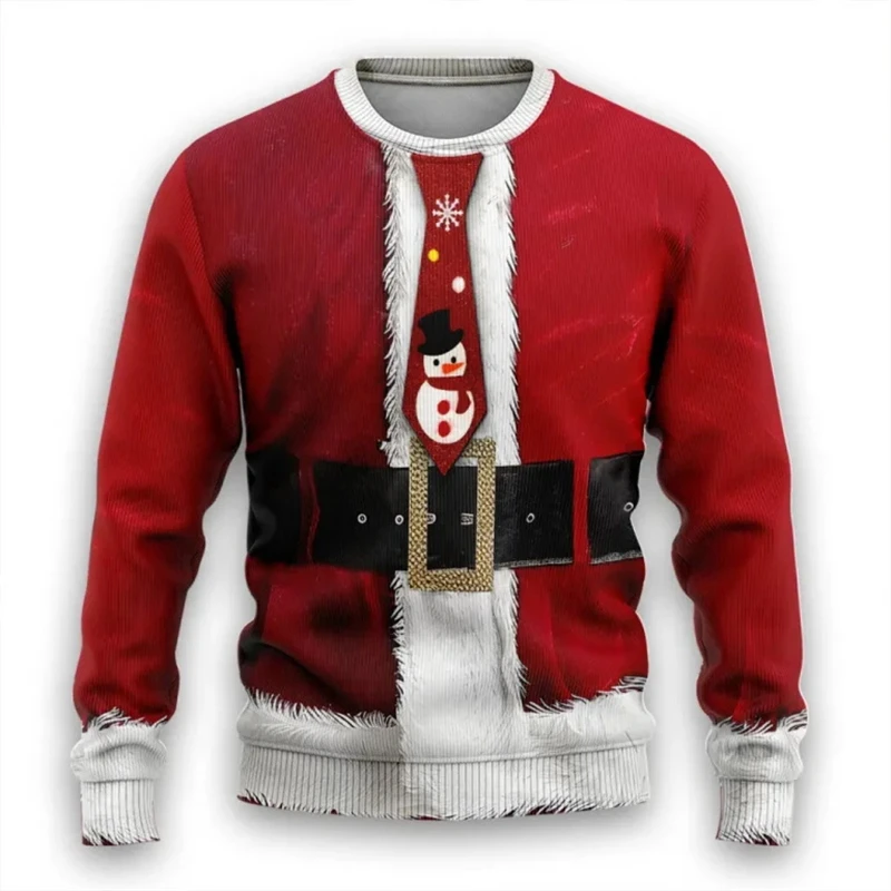 New Year Christmas Sweatshirts 3D Fake Suit Print Holiday Party Tops Couples Pullover Tops Ugly Christmas Sweater Men Clothing