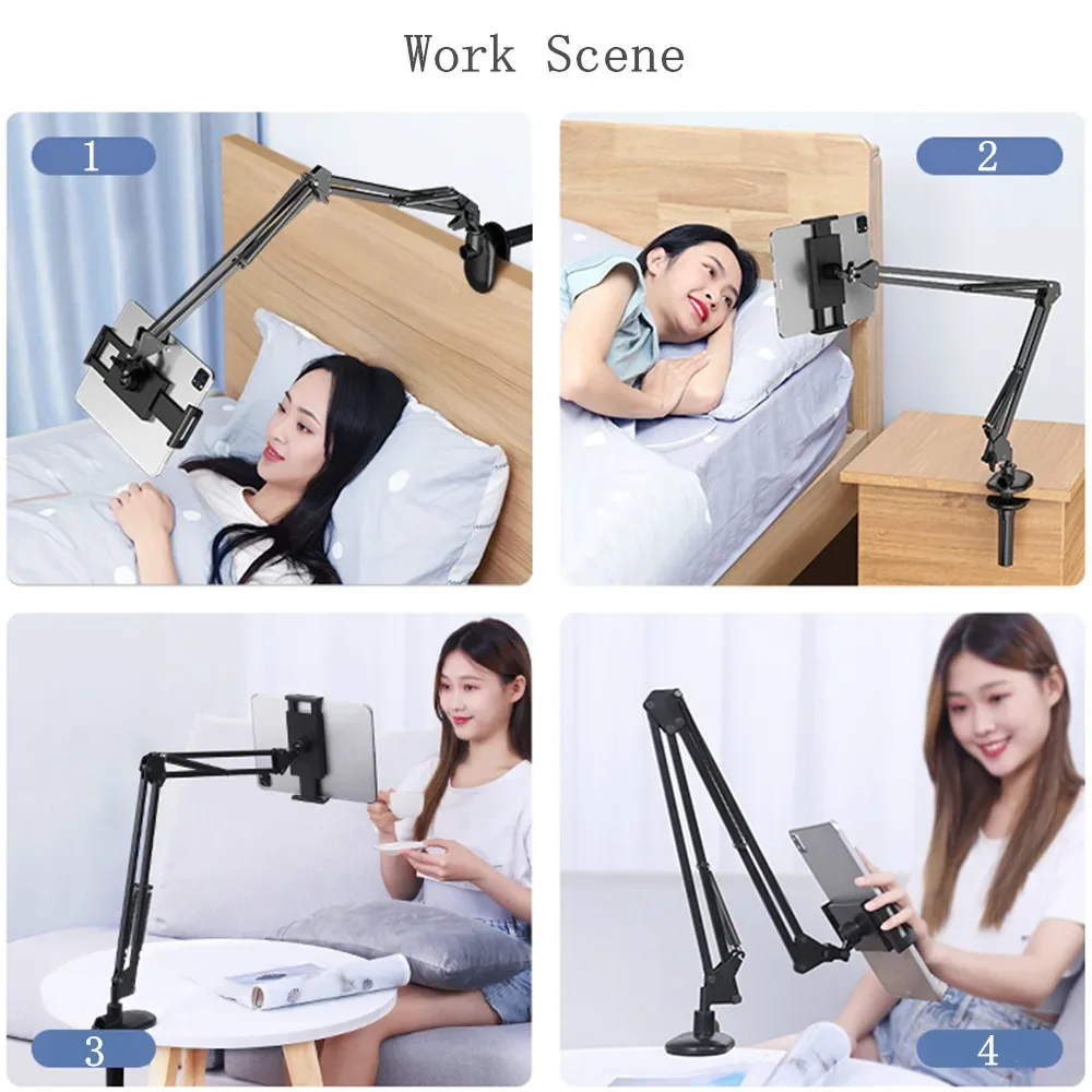 Metal Tablet Phone Holder for Xiaomi Lenovo Samsung S7 Plus iPad Pro 12.9 Tablet Phone Stand 4 To 13 Inch Adjustable Bracket