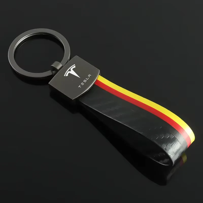 Brelok do kluczy z włókna węglowego, skórzany, ze stopu, stylizacja flagi Niemiec i Włoch, breloczki do kluczy z logo Tesla Model 3 S X Y Roadster Cybertuck