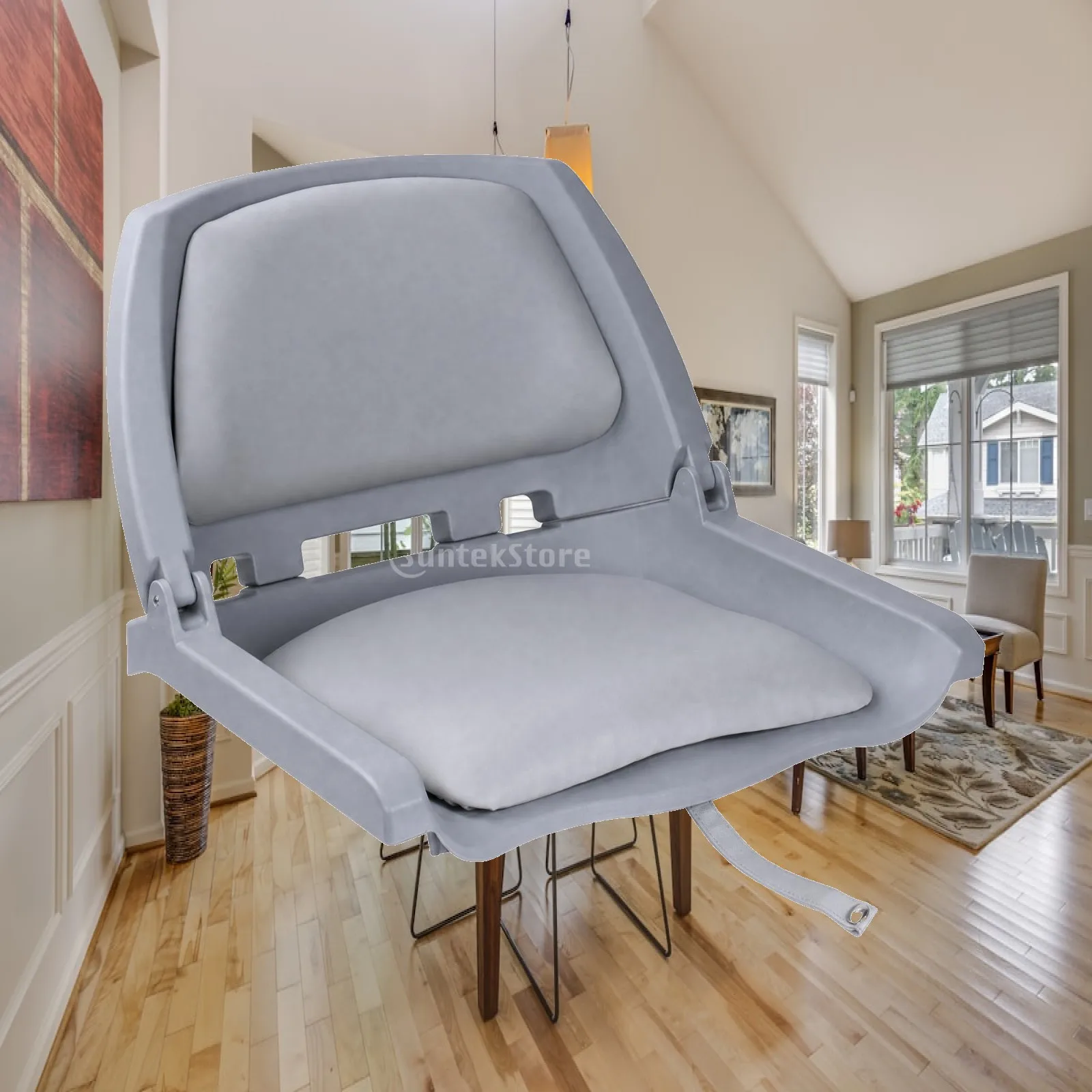 Space Saving Folding Marine Seat Gray for Yachts Boats with Armrests Waterproof Padded Cushion Lightweight 3.8kg