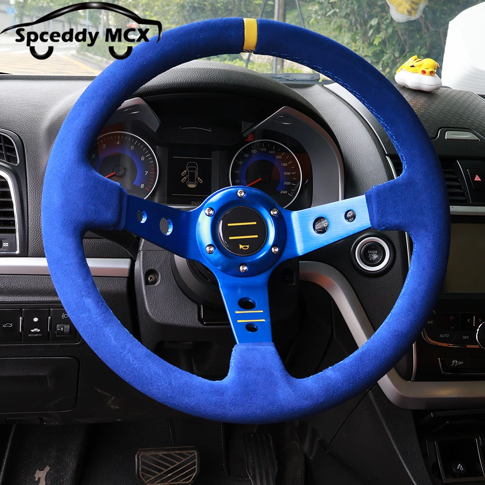 Universal 350mm Racing Steering Wheel Suede 14inch Deep Dish Bolts With Horn Button Include Aluminum Ring For VW HONDA BMW Ford