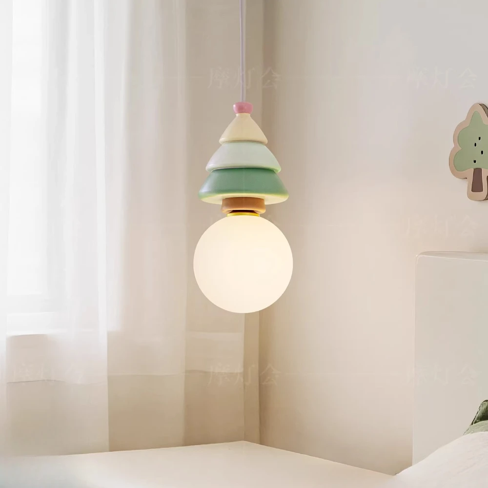 

Bedroom pendant light modern and minimalist cream style creative and personalized art hanging line light