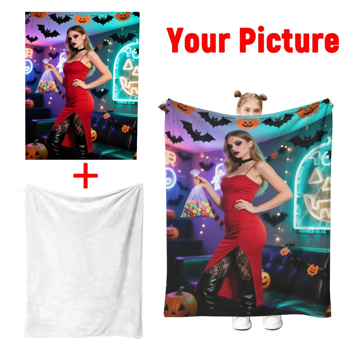 DIY individuelle Decke – Halloween-Thema |     Jack-O'-Lanterns und Hexenabdrücke |     Weich |     Reise-/Sofa |     Süßes oder behandeltes Geschenk