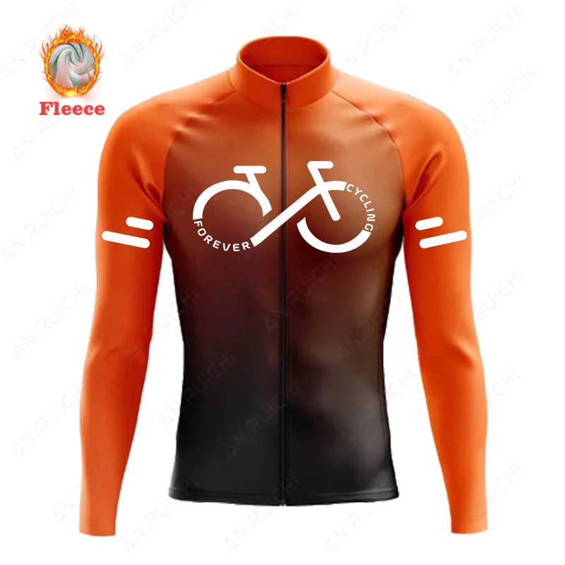 Gradient Color Series Cycling Jersey 2023 Winter Mens Long Sleeve MTB Bike Cycling Uniform Thermal Fleece Road Bicycle Clothing