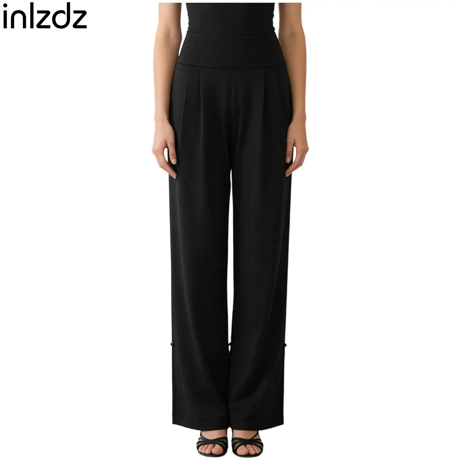 

High Waist Latin Jazz Dance Pants for Women Wide Band Belly Control 2 in 1 Convertible Straight Leg Trousers Tango Rumba Clothes