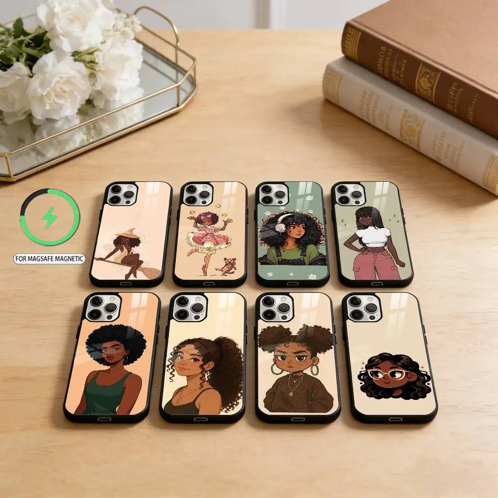 

Black-Girl A-Afro Phone Case For iPhone17,16,15,14,13,12,11 Plus,Pro Max Magnetic For Magsafe Wireless Charging