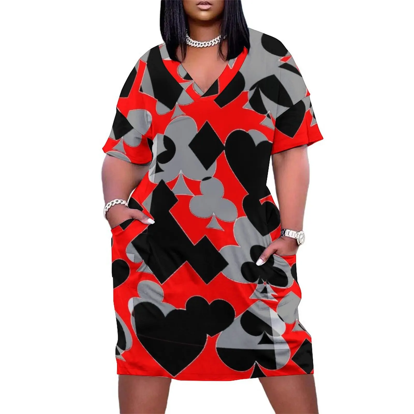 

GREY, RED & BLACK CASINO NIGHT ABSTRACT ART Loose Pocket Dress party dress women elegant luxury dresses for womens