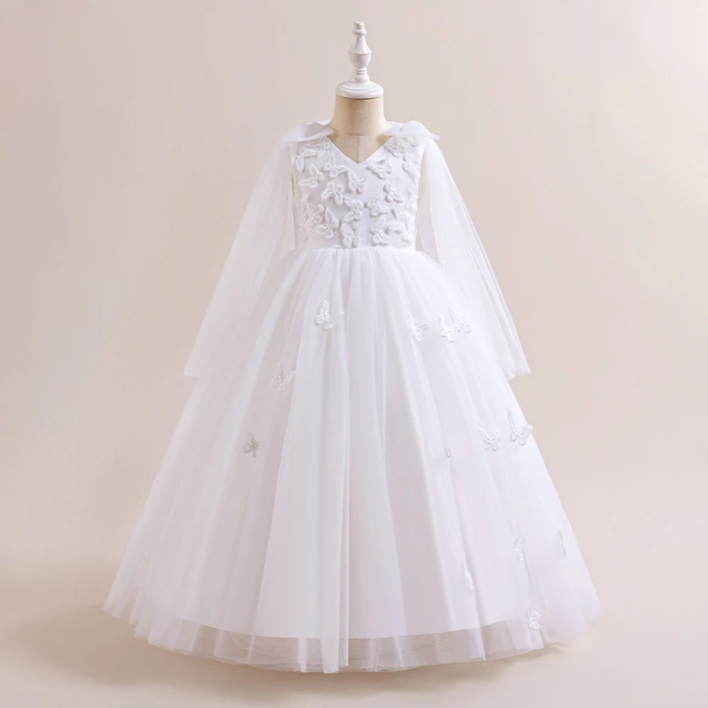 Summer White Wedding Dress For Girls Children Costumes Long Sleeve Party Gown Girls Princess Dresses Elegant Vestidos 4-8 Years