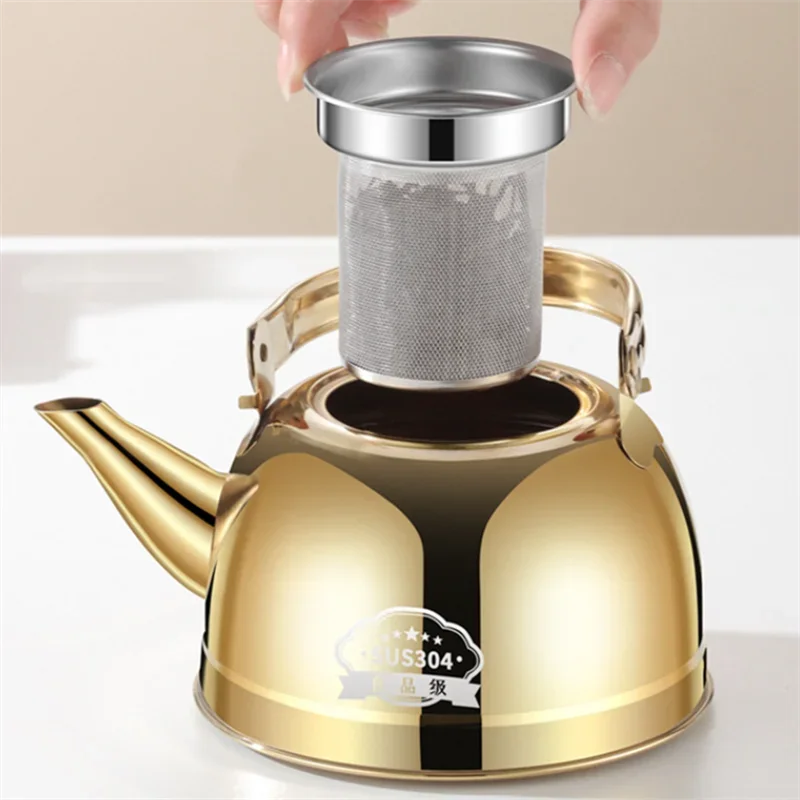 304 Stainless Steel Tea Kettle with Strainer Fast Heating Base Teapot for Electric Ceramic Cooktop Gas Stove 1.8L Water Kettle