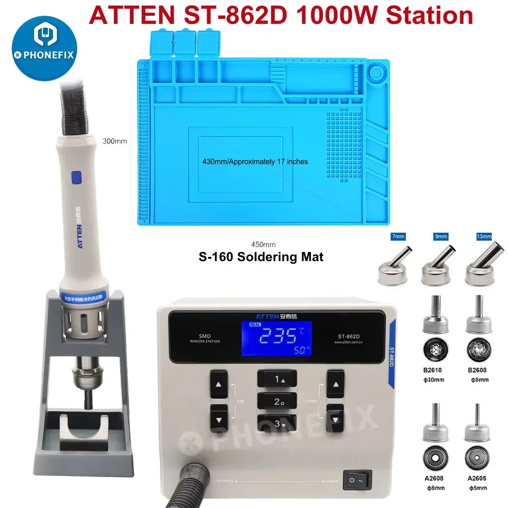 ATTEN ST-862D 1000W Hot Air Rework Station Precision Soldering For Phone SMD PCB Teardown Integrated Circuit Welding Repair