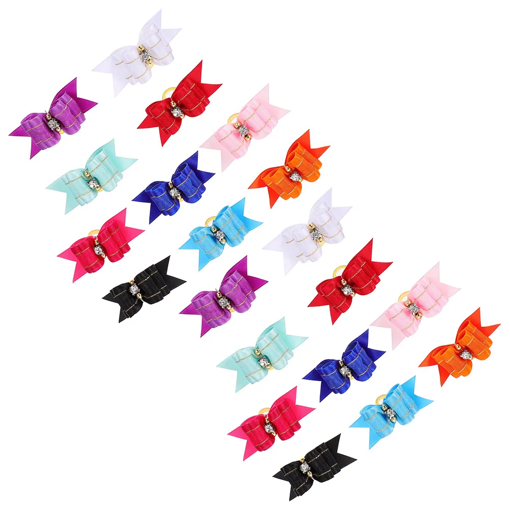 

20Pcs Pet Hair Bows Small Dog Hair Bows with Rubber Bands Mixed Colors Cute Puppy Grooming Accessories for Dogs Cats Costume