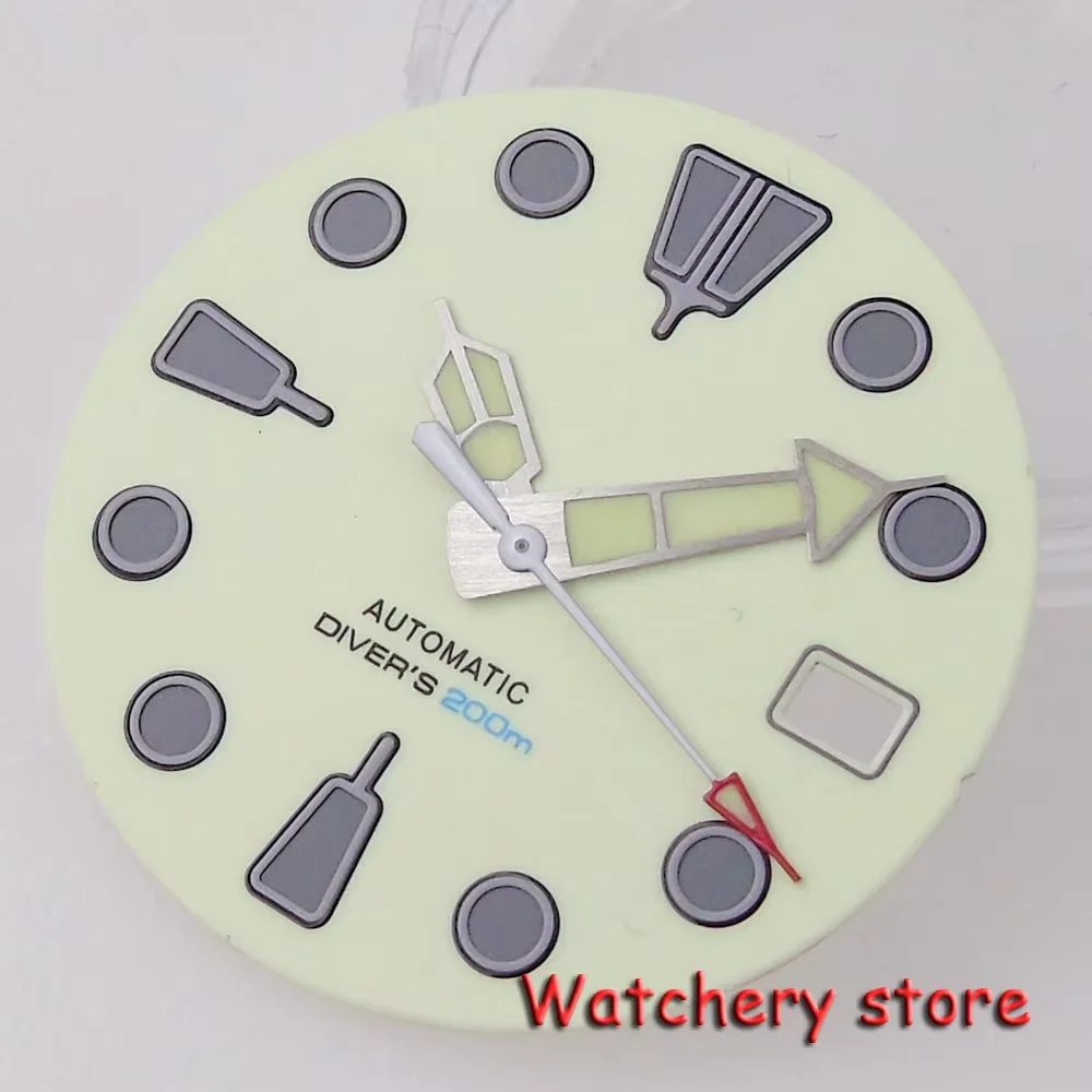 29mm Full Green Luminous Beige Watch Dial Gray Marks Date Window Fit NH35A Automatic Movement Watch Parts For Seiko Mod Part