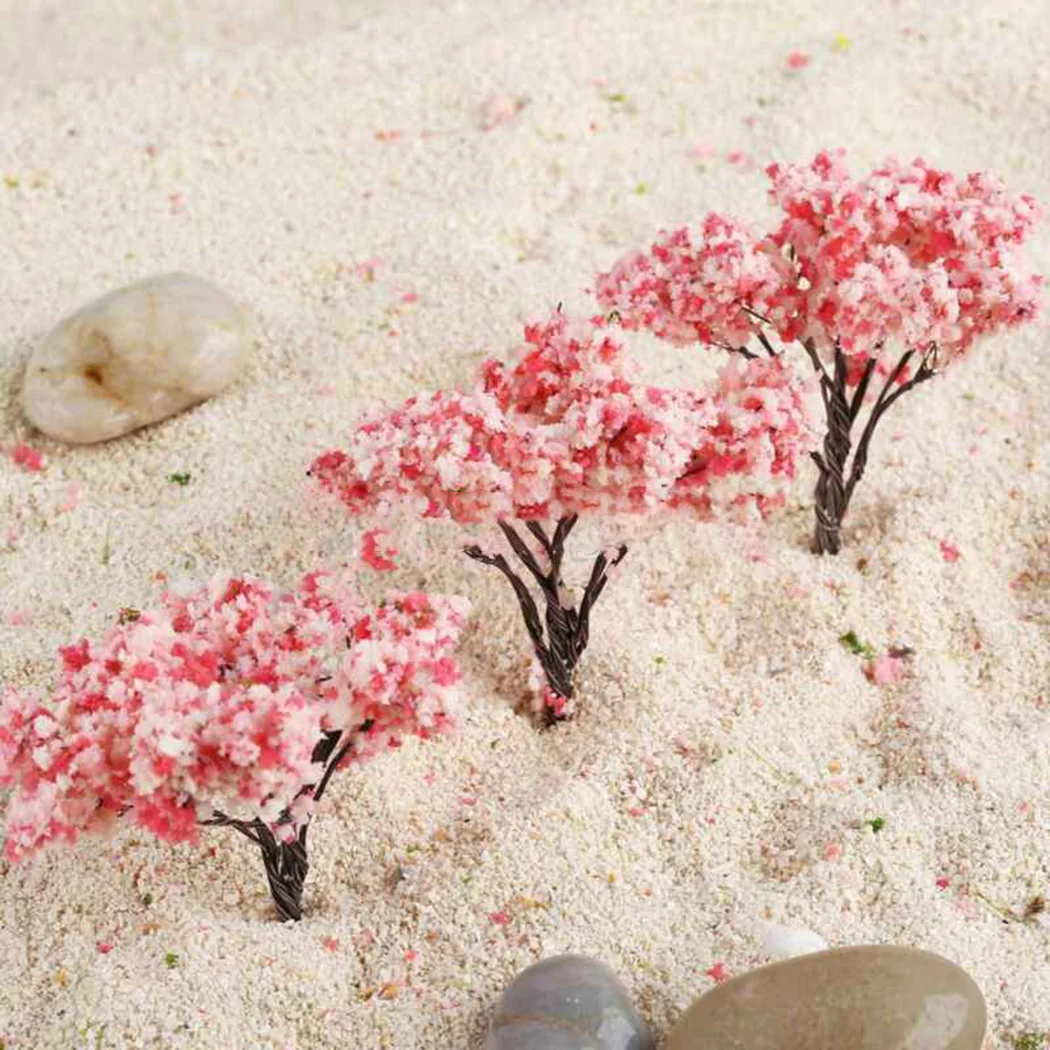 20pcs Mini Cherry Flower Tree Model Plant Diorama Kits Diy Sand Table/HO Railway Scene Layout Railway Layout Scene Decoration