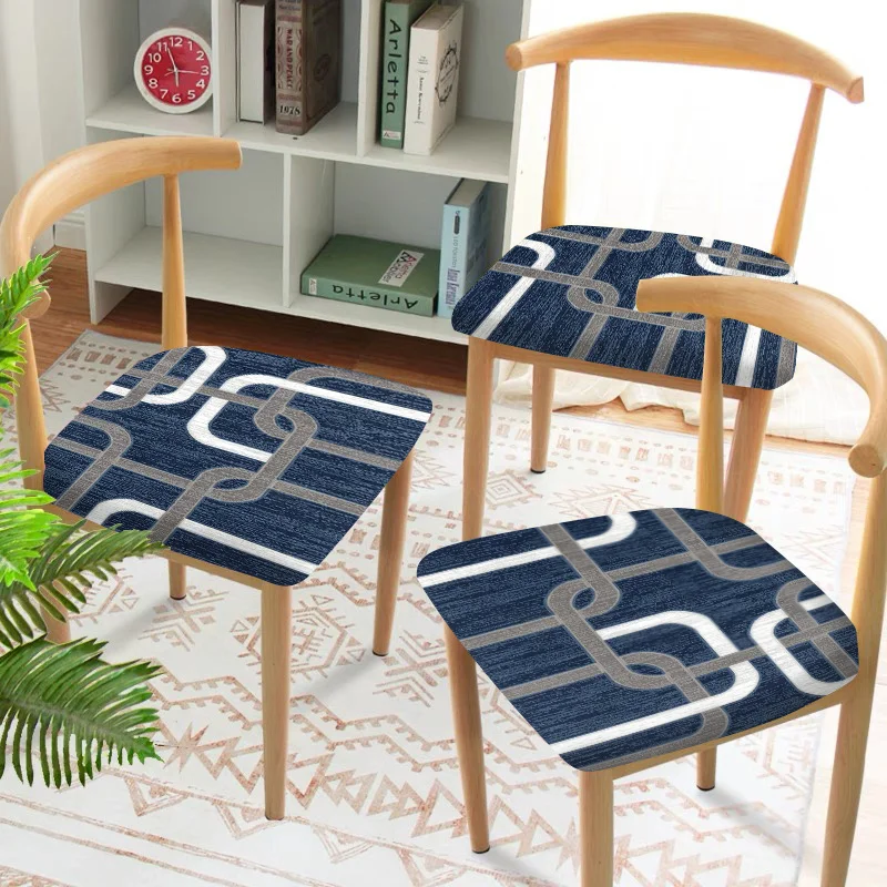 2/4/6pcs Chair Seat Slipcover,Modern Navy Blue Geometric Chain Link Print Chair Slipcover for Home Decor