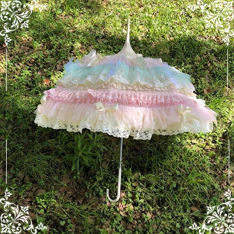 Floral Handmade Decorative Parasol Sweet Lolita Style Umbrella For Wedding Tea Party Costume Photography