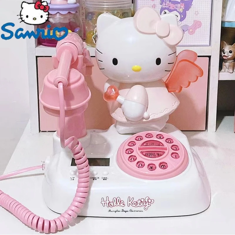 Anime Sanrio Kawaii Antique Corded Landline Telephone Hello Kitty Pink Creative Cute Retro Without Birthday Gift Toys