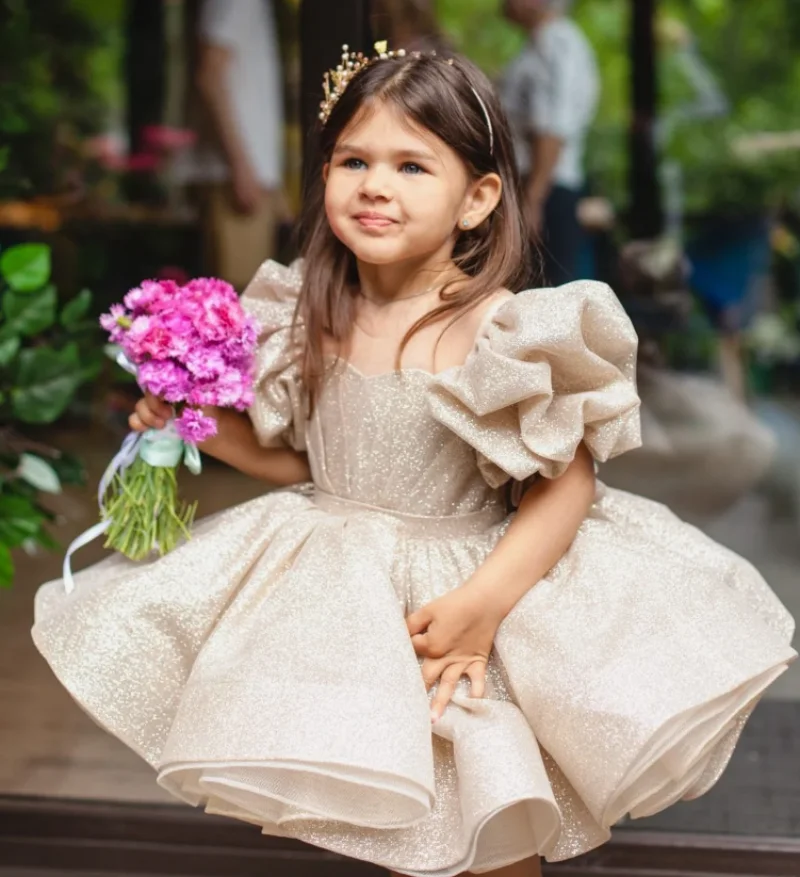 Sparkling Flower Girl Dress Tiered Tulle Tutu Outfit for Girls Toddler Birthday Girl Party Dress Photoshoot Kid Size 1-10T