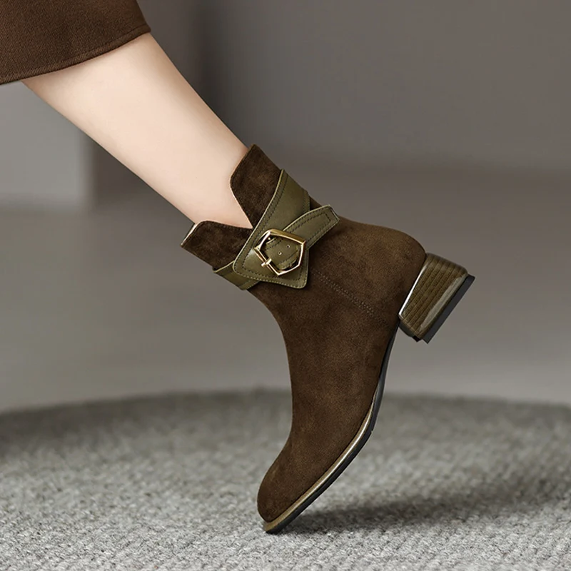 

2023 Ankle Boots for Women Spring Autumn PU Leather Fashion Square Heels Zip Black Boots Ladies Boot Women Outdoor Casual New