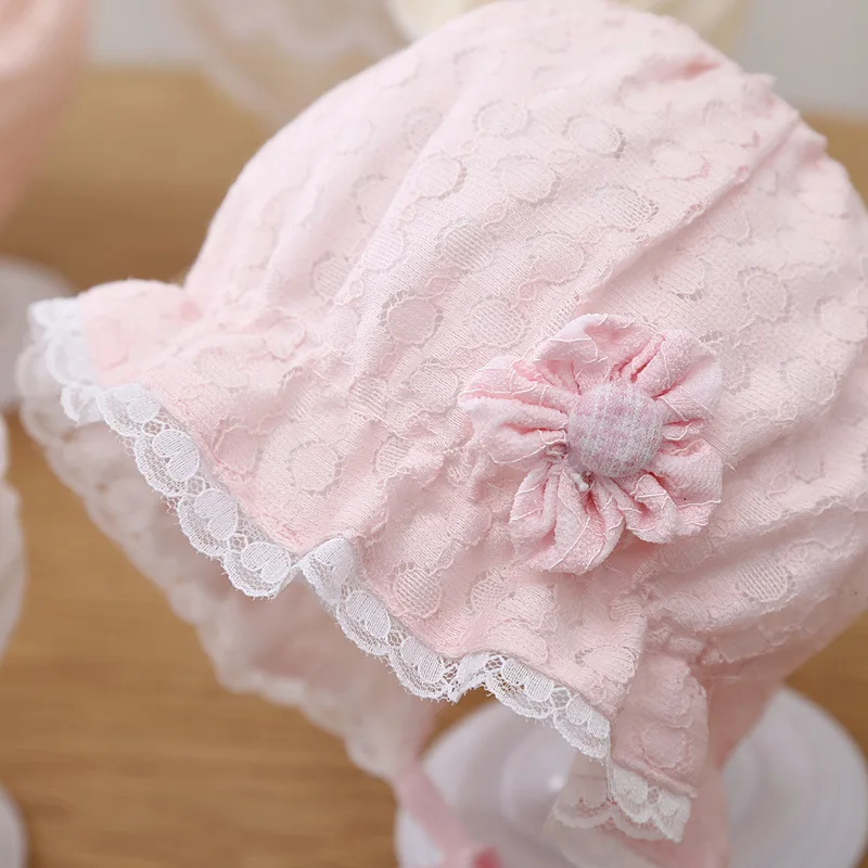 Lace Flower Newborn Baby Bonnet Hat Princess Girls Ruffle Lace Up Cap Summer Breathable Mesh Infant Toddler Sun Hat