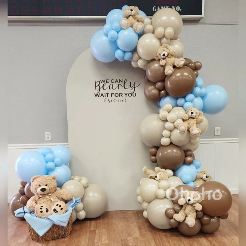 Kit de Arco de Globos en Beige, Marrón, Café y Azul, Decoración para Fiesta de Cumpleaños de Niño, Baby Shower, Set de Globos Azules para Bautizo