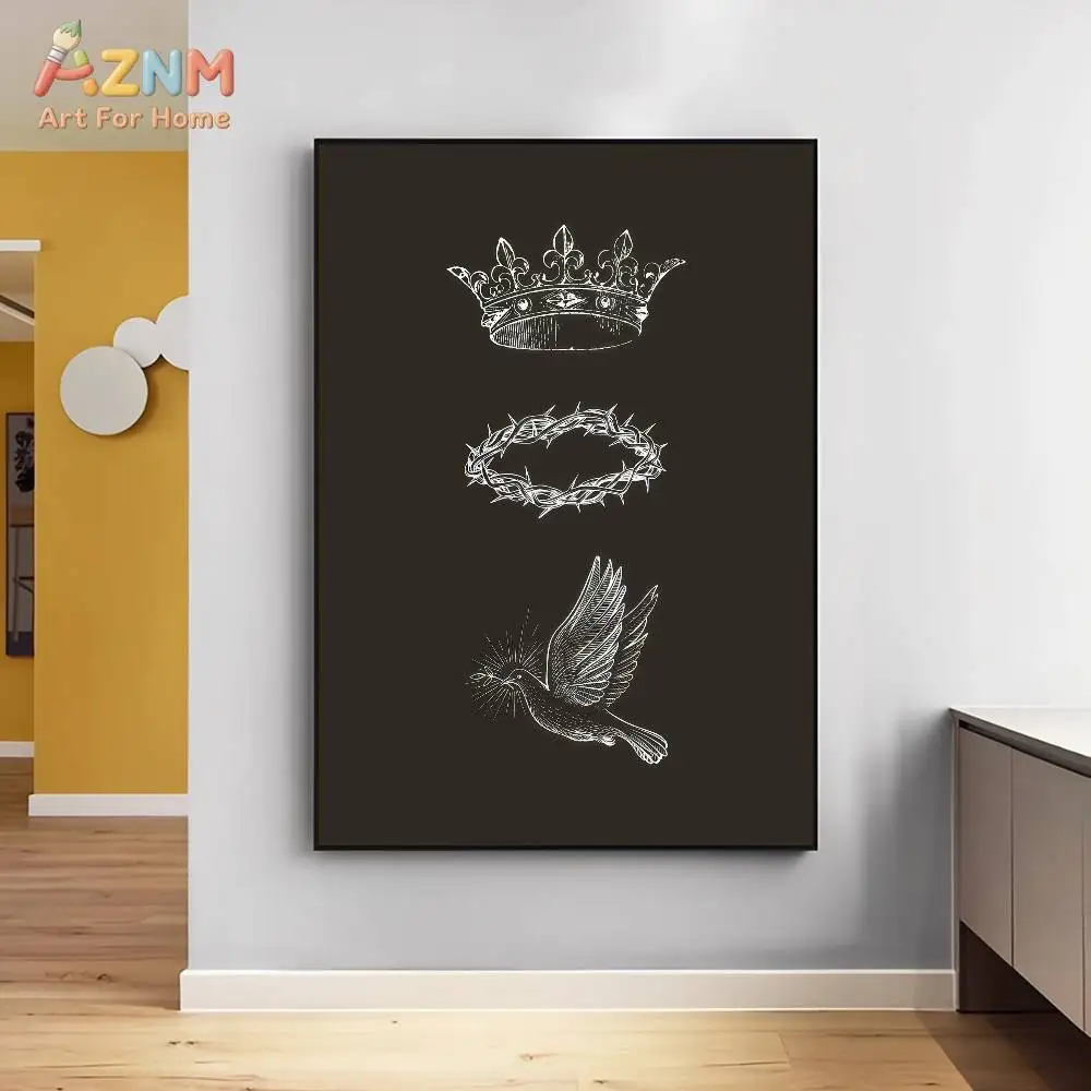 AZNM Minimalist Christian Cross Crown of Thorns Faith Pattern Frameless Canvas Poster Religious Prayer Room Wall Art Decor view 4