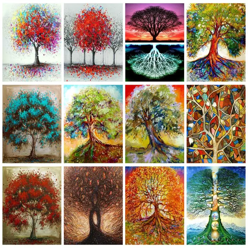 

PhotoCustom Painting By Numbers Abstract Tree With Frame For Adults Pictures Numbers Handdrawn Home Decor Crafts