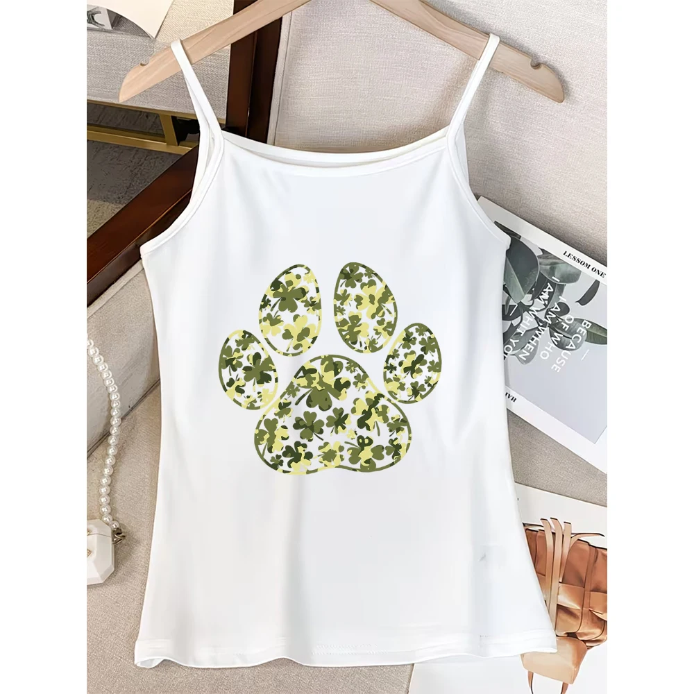 Dog Paw Clover Camisole Women Camouflage Print Graphic Tank Tops Casual Street Style Outdoor Daily Walking Loungewear