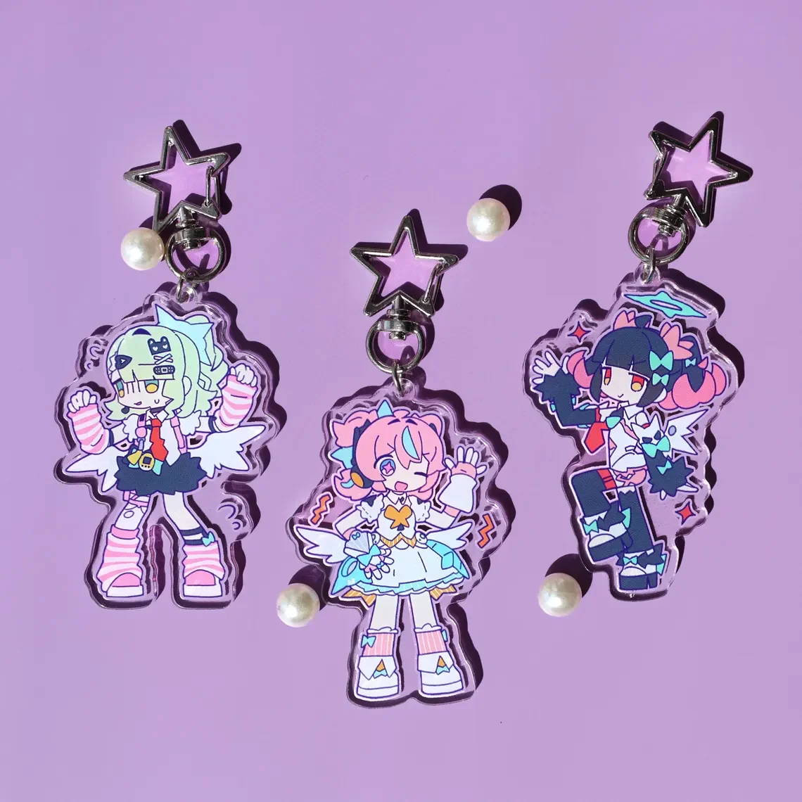 Zenless Zone Zero Dreaming Angel Acrylic Keychain Set Adorable Q-Version Character Design with Star Pendants And Pearls