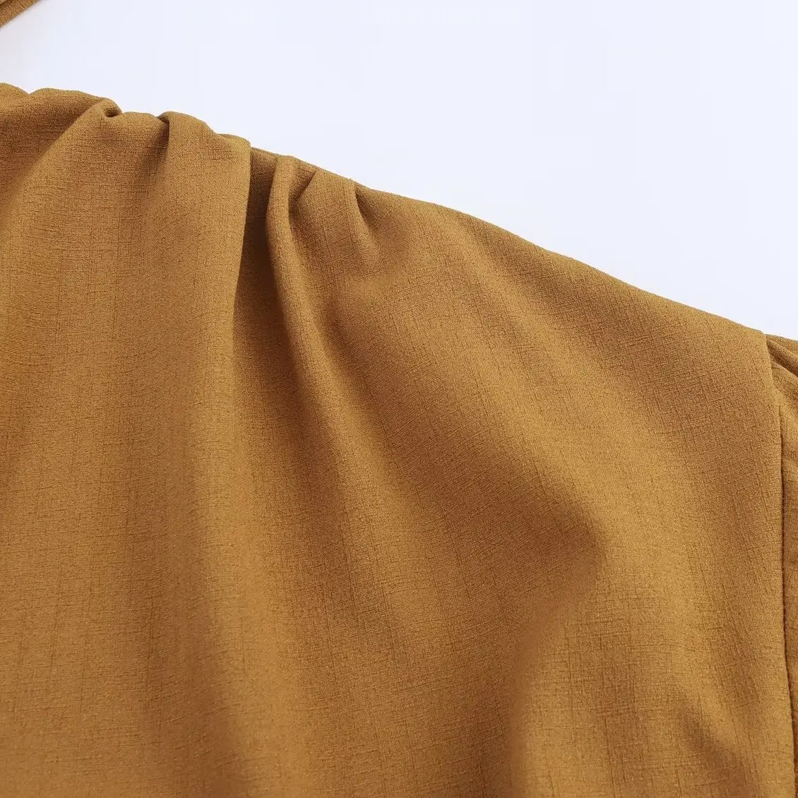 JNLEAOG Primavera Nova Blusa Fena Estilo Solto com Decote em V, Manga Longa, Cor Pura, F com Botões.