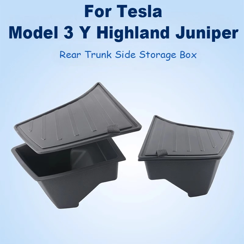 

For Tesla Model 3 Y Highland Juniper Rear Trunk Side Storage Box Organizer TPE Car Rear Cargo Side Storage Bin Bucket