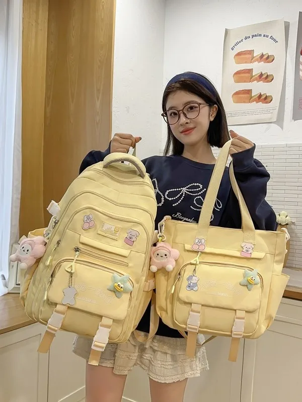 Forest Harajuku Two Piece Backpack For Women Cute Versatile Large Capacity Campus Rucksack Student Casual Hand Shoulder Bag
