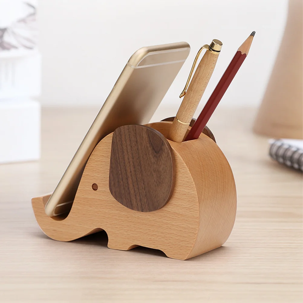 Wooden Mobile Phone Holder Cell Stand Pen for Desk Unique Organizer Telephone Office Desktop