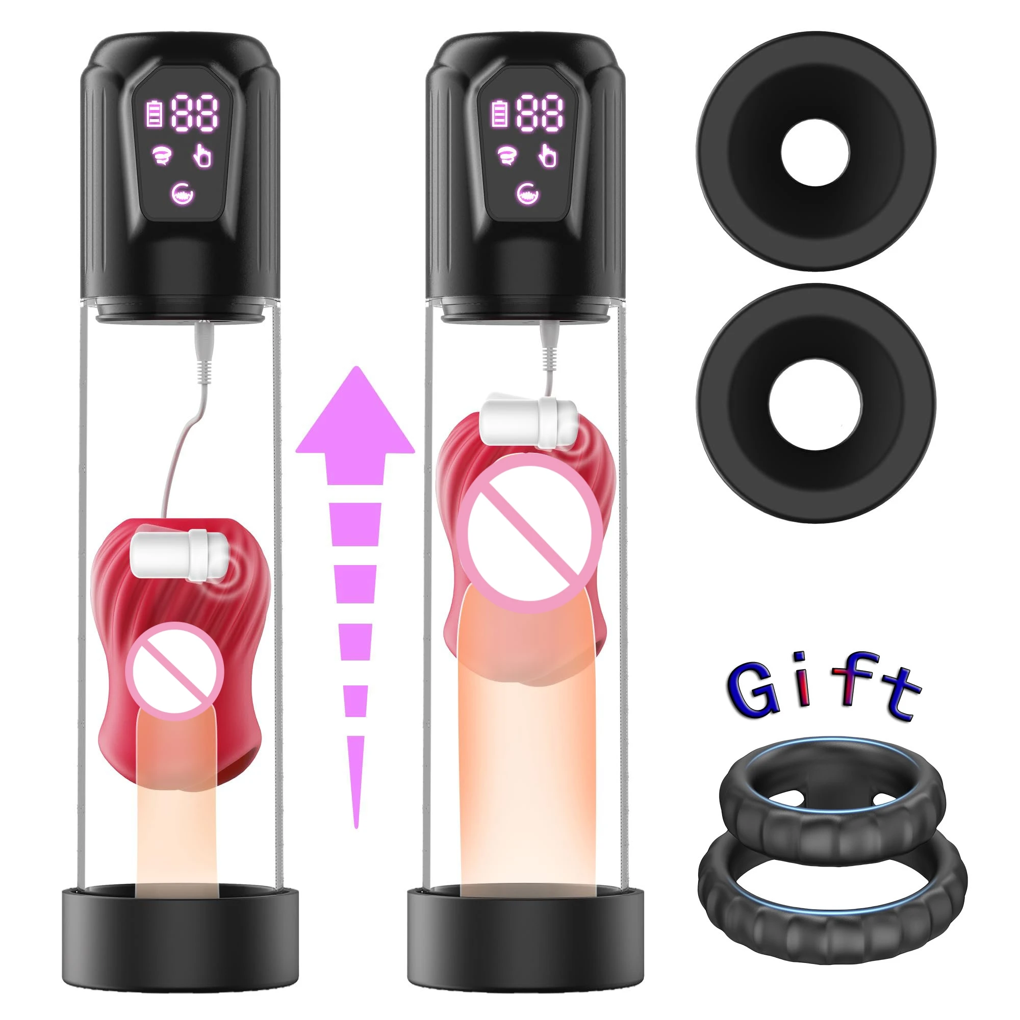 2in1 Electric Penis Pump Automatic Male Masturbator Vacuum Pump with Vibration & Suction Penis Extender Trainer Sex Toys for Men