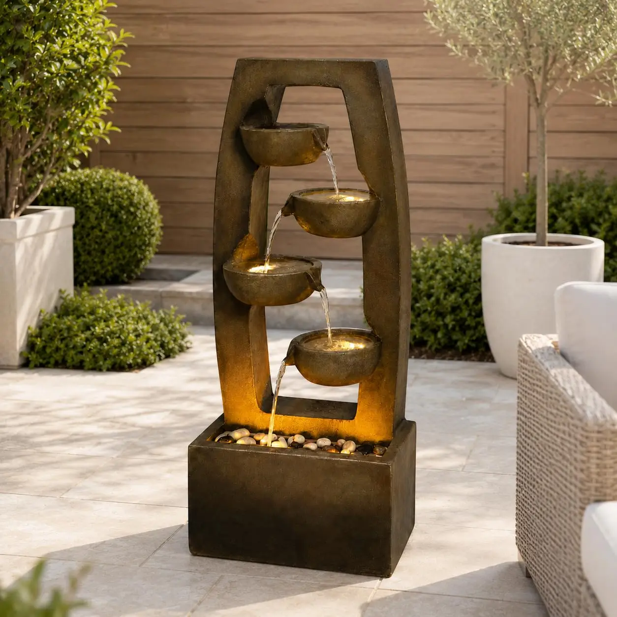 4-Tier Cascading Bowl Freestanding Outdoor Water Fountain