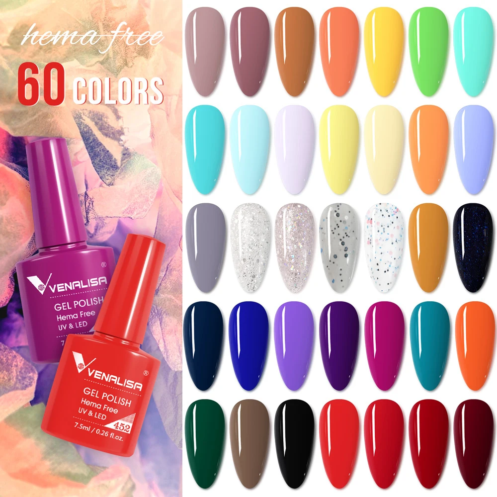 Venalisa HEMA/TPO FREE 7,5 ml Gel-Nagellack für den Sommer, Frühling, French Jelly, nacktes Rosa, Nagelgel, Glitzer, SoakOff, UV-LED, Maniküre, DIY
