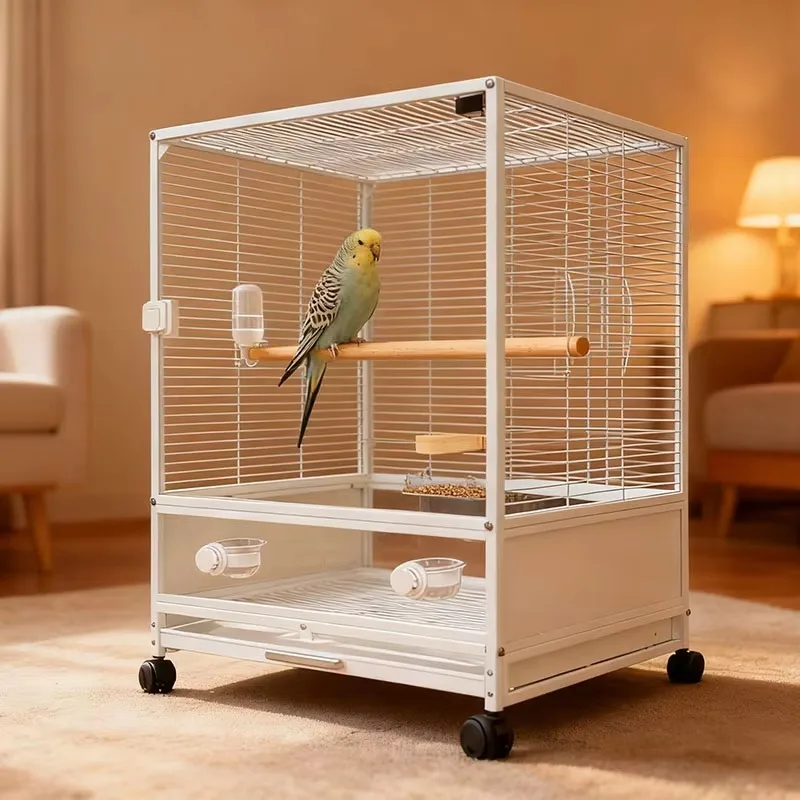 

Factory Directly Small to Medium Birdcage with Running Wheel with Drawer Style Stool Tray Easy to Clean