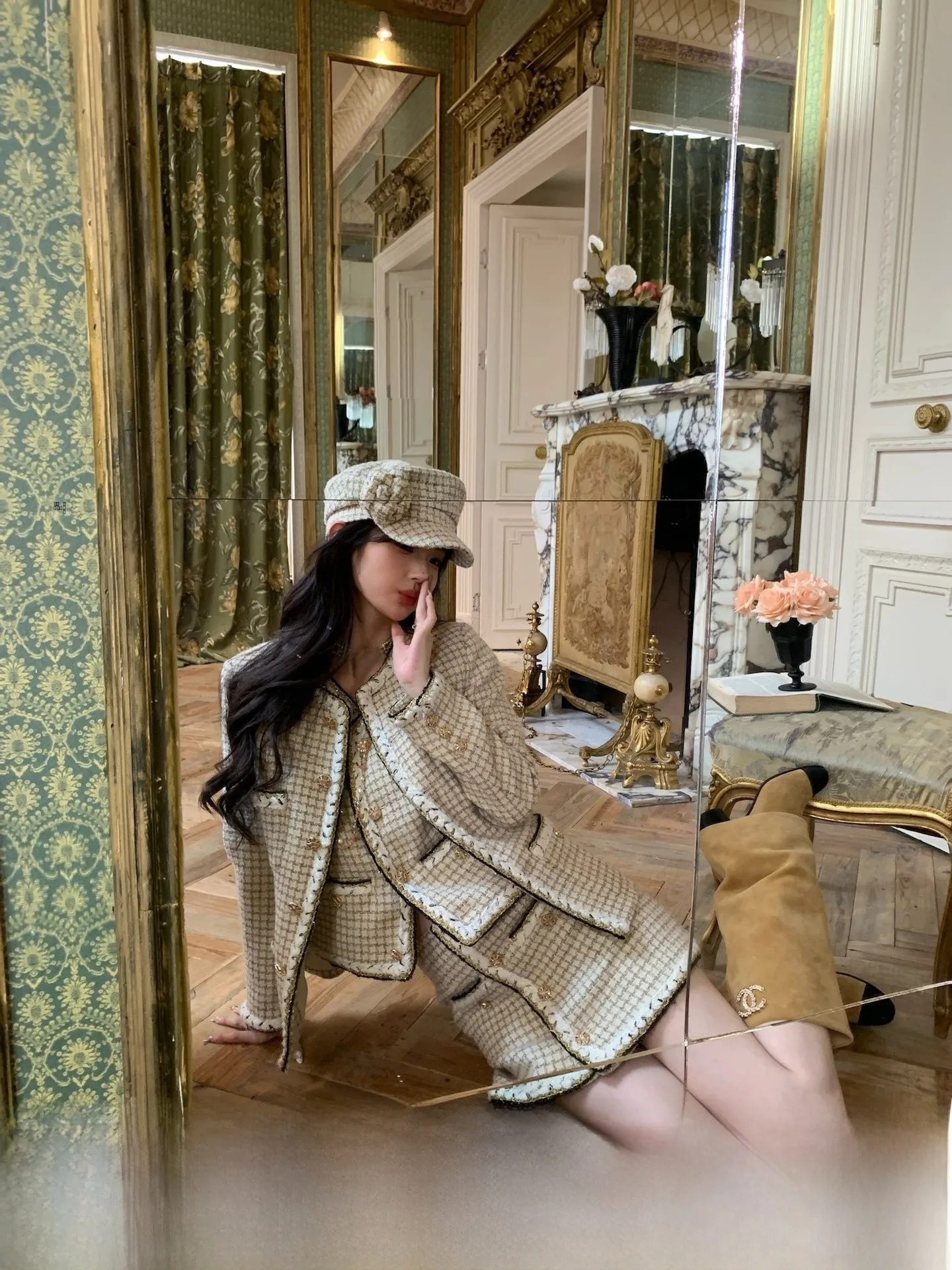 

F Boutique Byzantine 25k Plaid Weave 70 Wool Small Fraance Set Vintage Sle Handmade Thiened Winter Youth Women's Coat