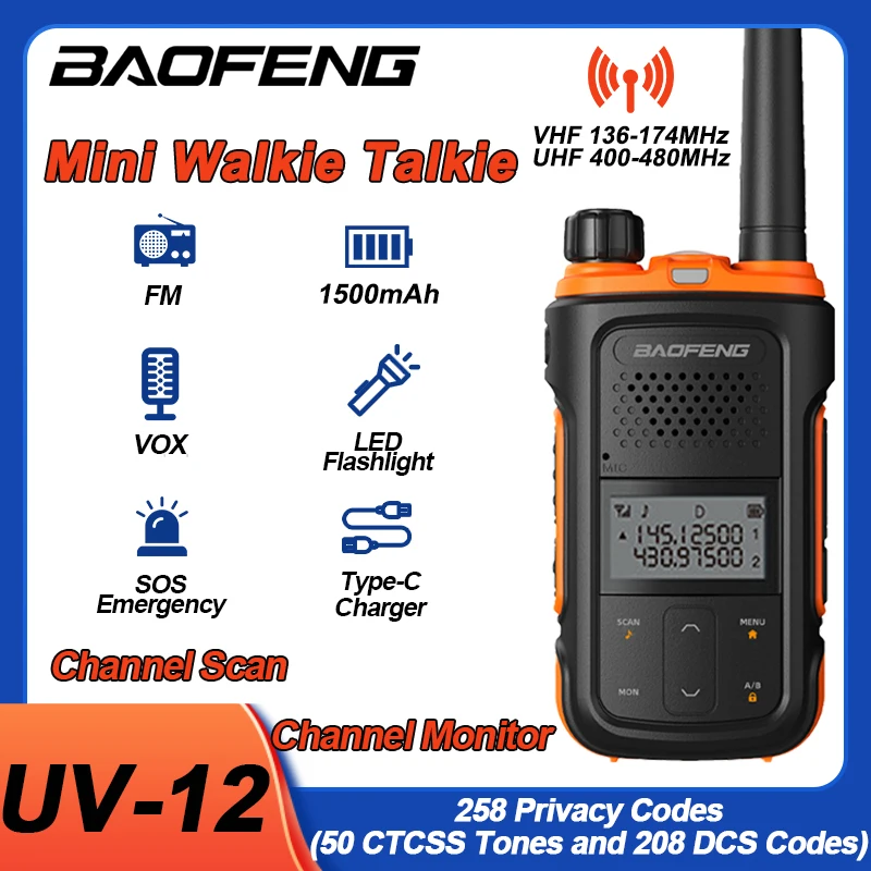 Baofeng UV-12 Walperforated Talkie VHF UHF touristes Bande Mini Radio 1500mAh UV12 Portable FM Radio VOX Type-C Charge Deux Voies Ham Radios