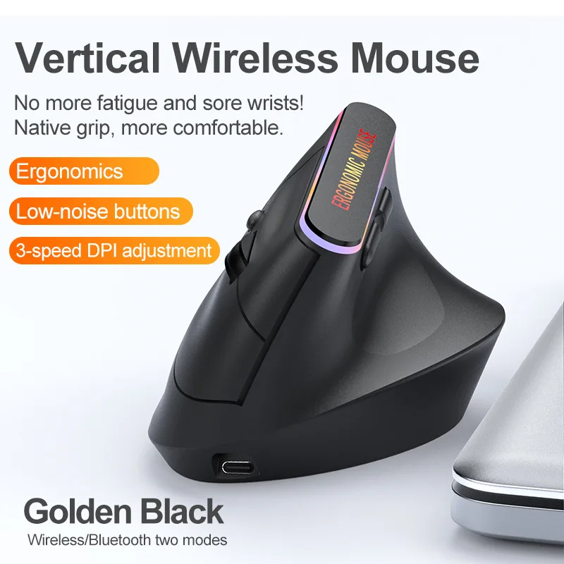 2,4GHz Bluetooth Kabellose Maus Wiederaufladbare Vertikale Maus Ergonomisch 1600DPI Einstellbar 6 Tasten Für PC Computer Laptop Desktop