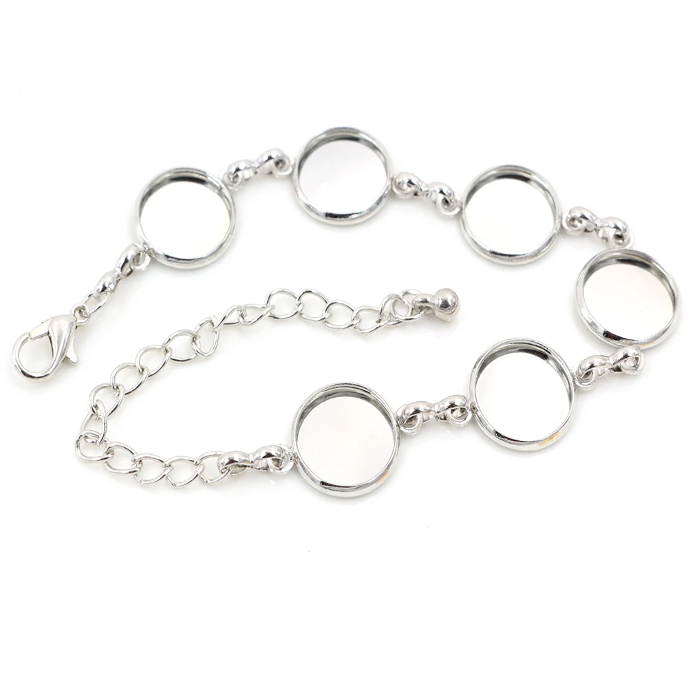 

New High Quality 2pcs 12mm Rhodium Plated Six 12mm Cameo Bangle Base Bracelet Blank Findings Setting Cabochon Cameo K2-38