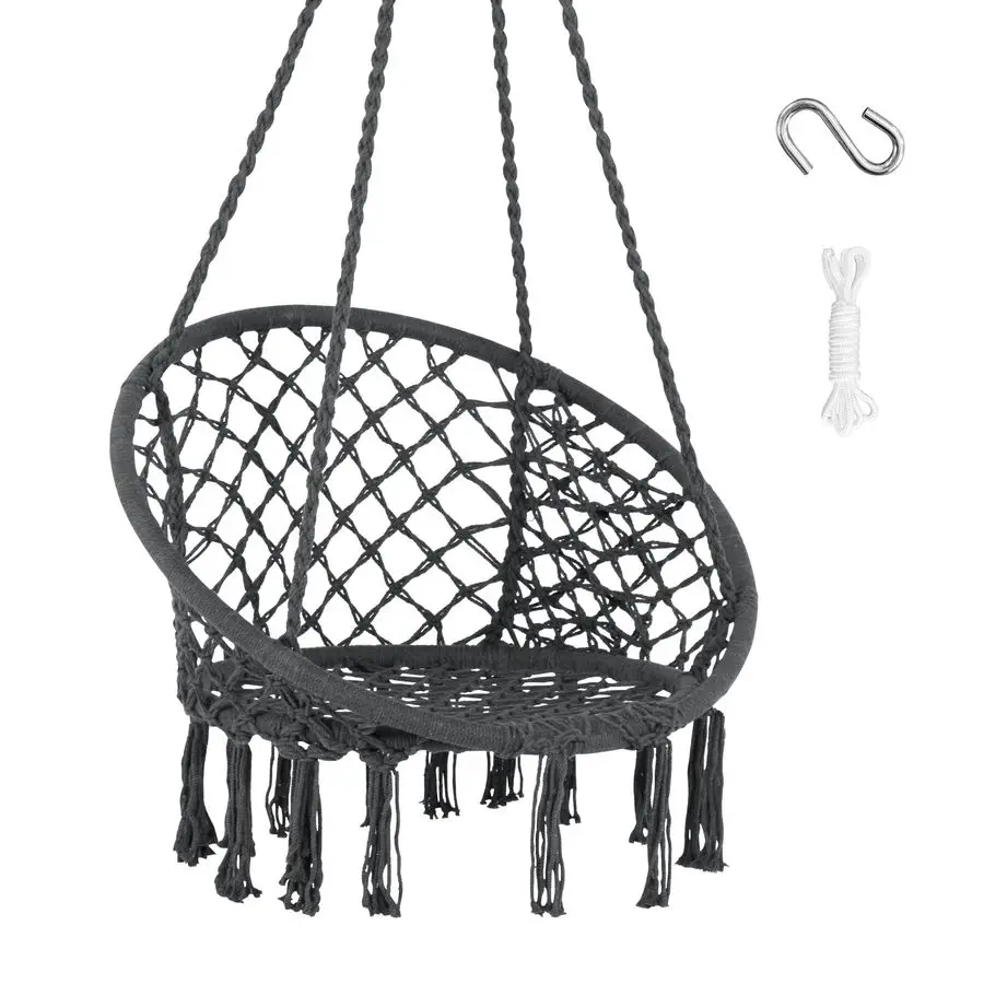 

Hammock Chair Hanging Macrame Swing with Hardware Kits, Max 330 Lbs, Handmade Knitted Mesh Rope Swing Chair for Indoor, Outdoor,