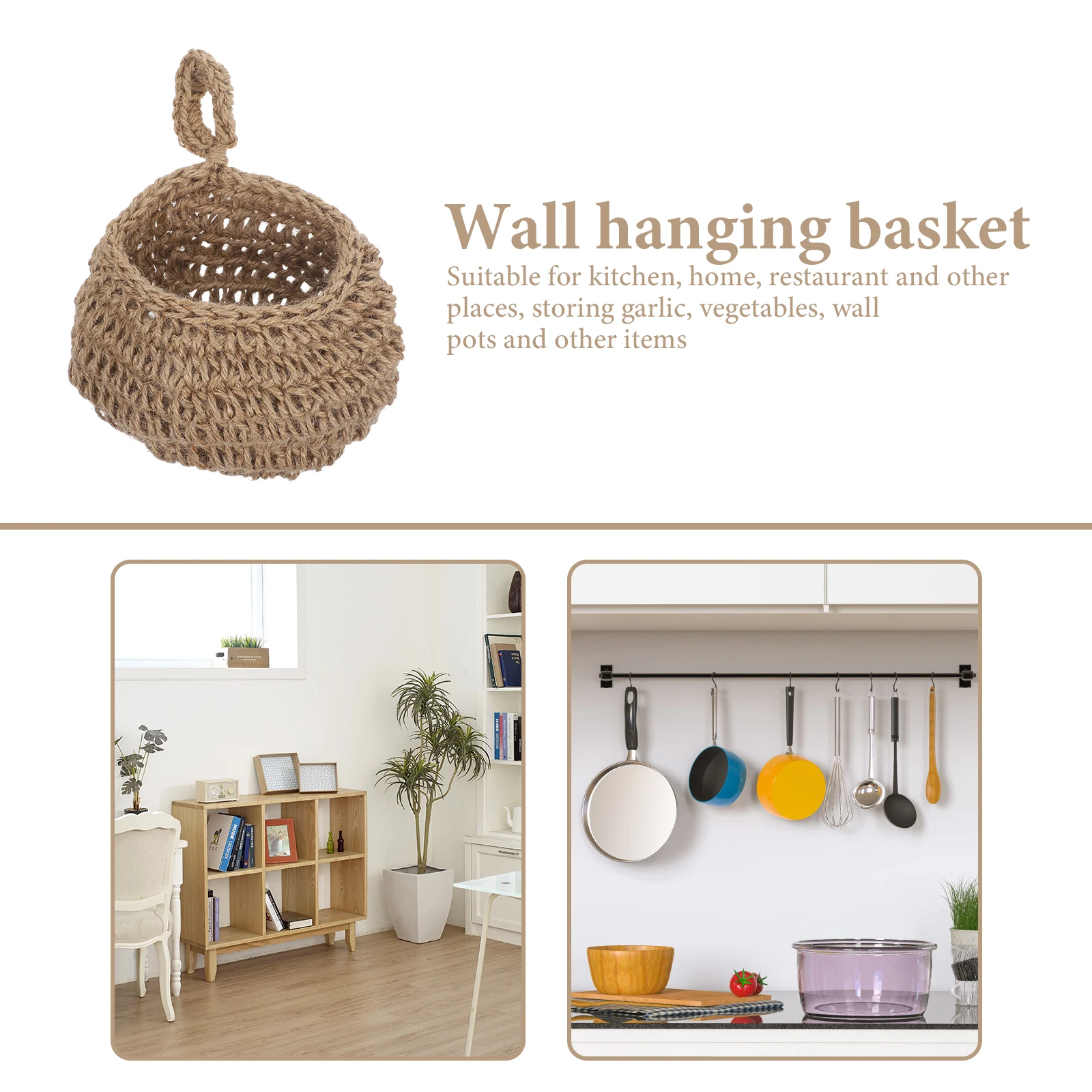 

Bohemian Hanging Basket Jute Material Small Size Kitchen Wall Hook Fruit Vegetable Storage Planter Onion Garlic Basket Wall