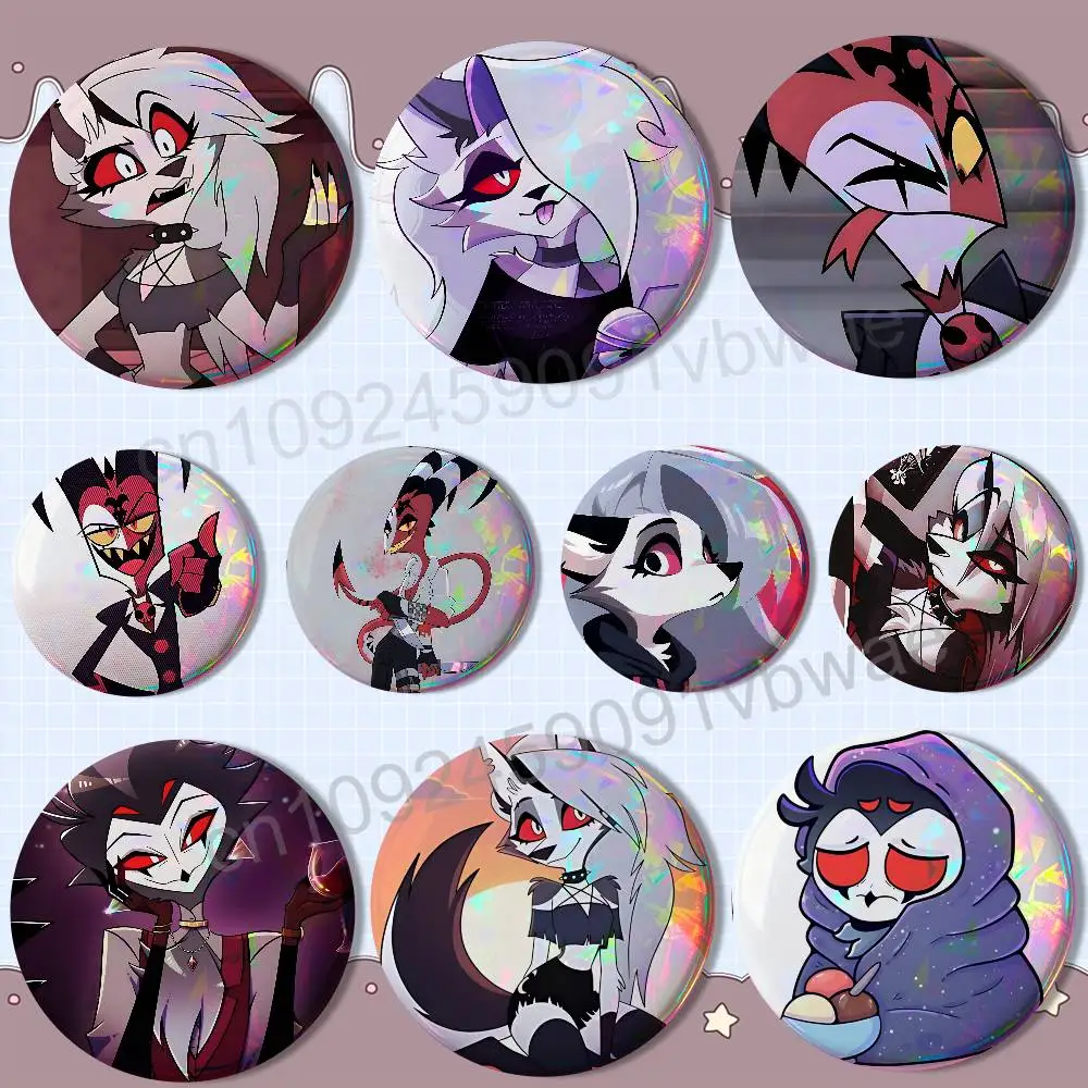 

Blitzo Loona Helluva Boss Stolas Badge on Backpack Clothes decoration Tinplate Round Brooch Funny Custom Gifts for Friend