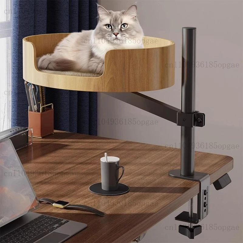 Wooden Cat Table Bed Height Adjustable Rotatable Elevated Table Cat Nest Bed
