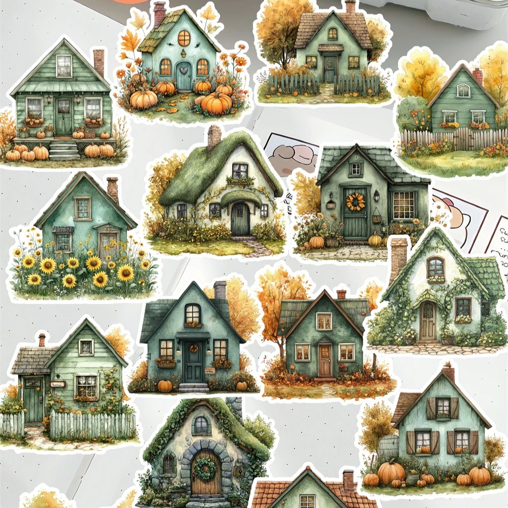 

17Pcs Watercolor Retro Cute Cartoon wooden house Stickers Scrapbooking /DIY Craft Photo Journal Decor Album Diary stationery