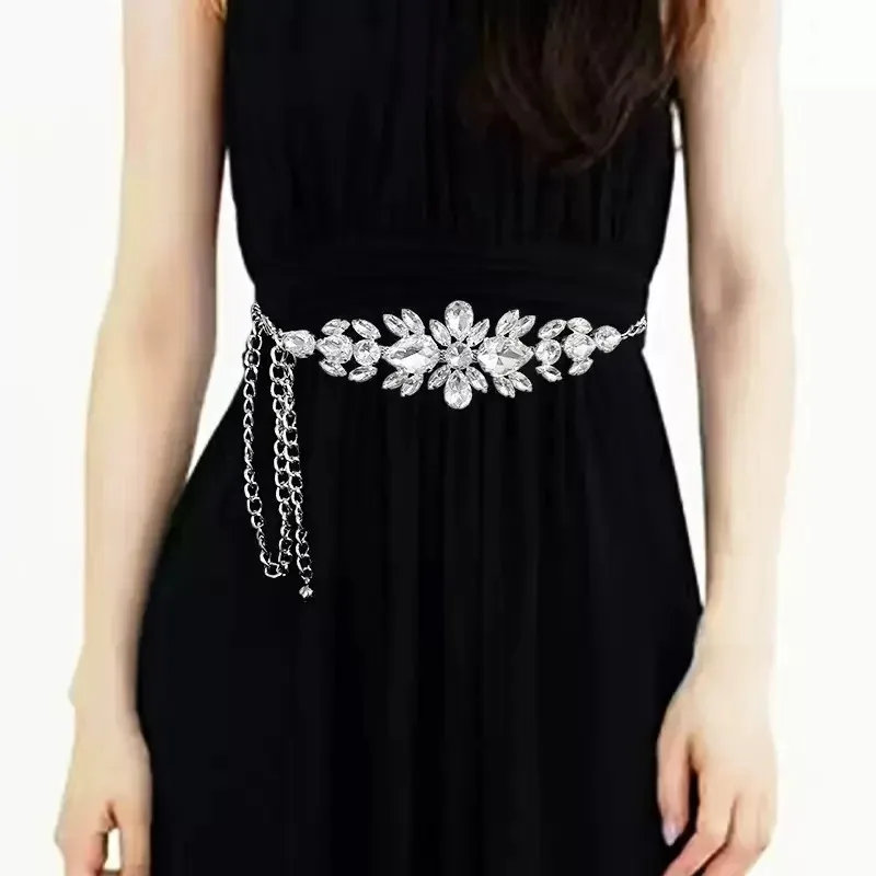 Cinturón de Cadena con Pedrería para Mujer, Estilo Moderno, Cadena Dorada de Alta Gama, Accesorio de Moda para Vestidos y Trajes de Noche