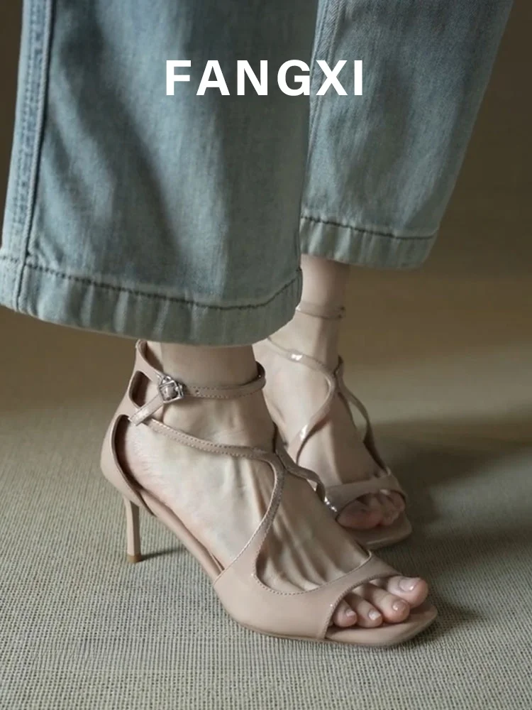 

Korean Sle Square Head Sandals Women's Summer 2025 New Open-Toe Faionable Thin Heel High Heels Cross Strap Anti-Slip