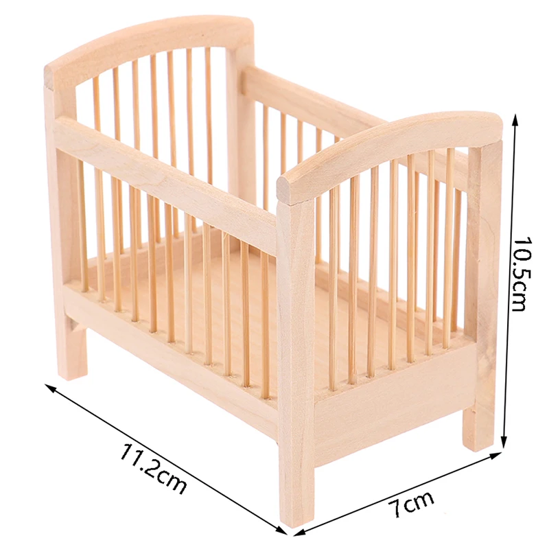 1PCS 1:12 Dollhouse Wooden Miniature Crib Model Furniture DIY Accessories Decor Children Room Doll House